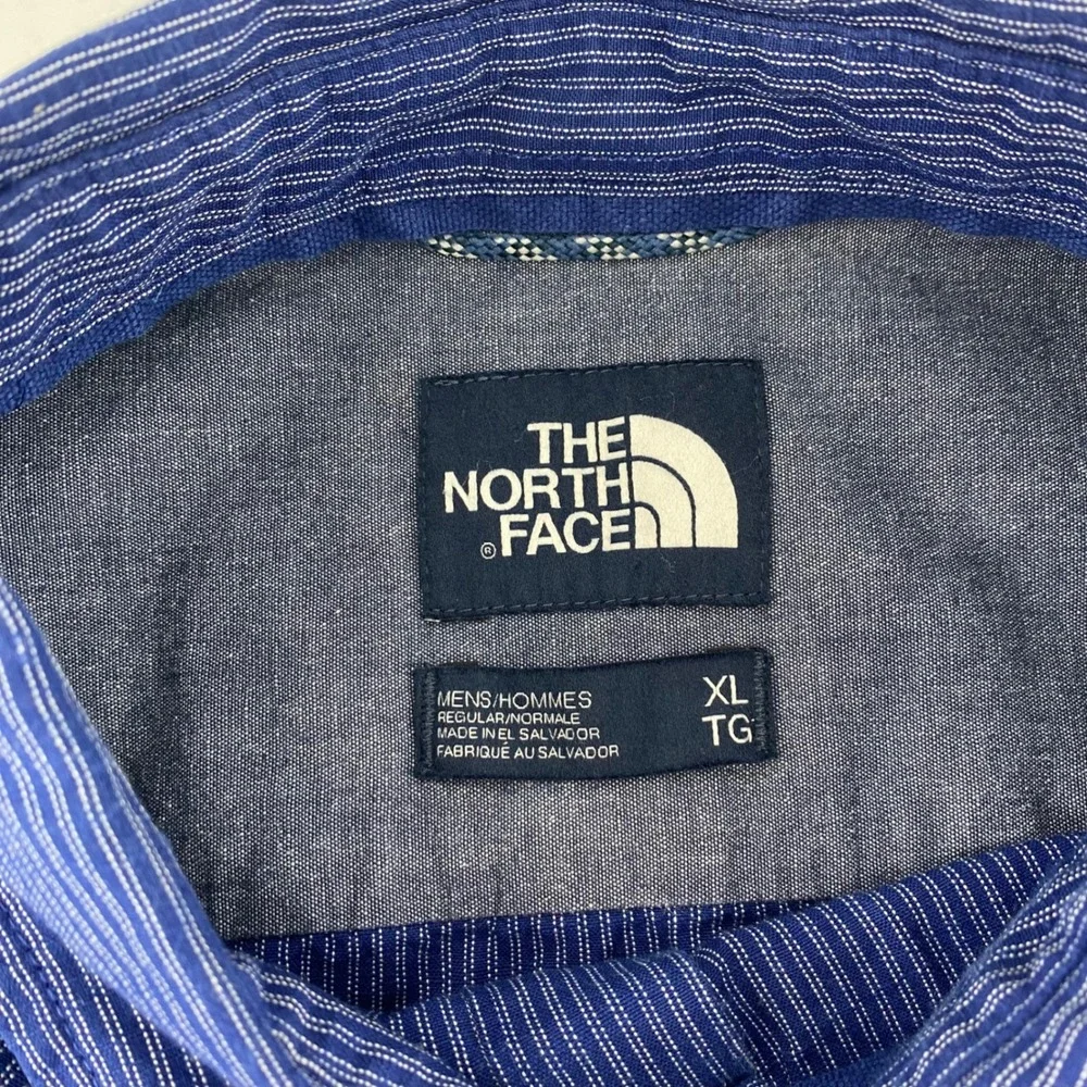 The North Face Mens XL Blue Pinstripe‎ Short Sleeve Button Up Shirt Regular Fit